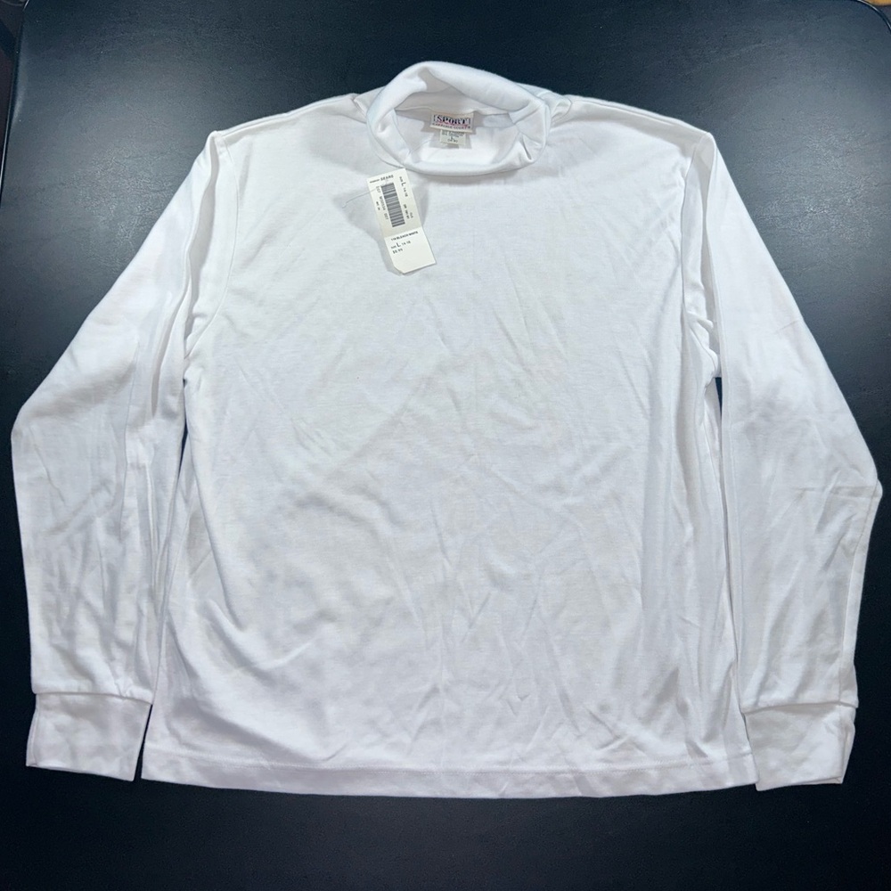 NWT  Vintage Sport Carriage Court Turtleneck T Shirt Mens L Cotton White Sears